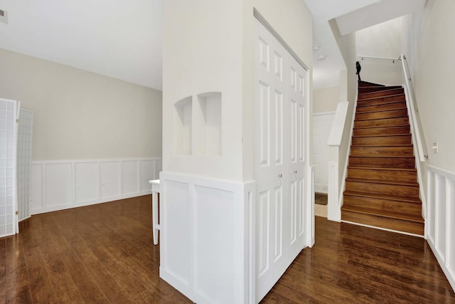1455 S Halsted St, Chicago, IL 60607 - stairs featuring visible vents, wainscoting, and wood finished floors