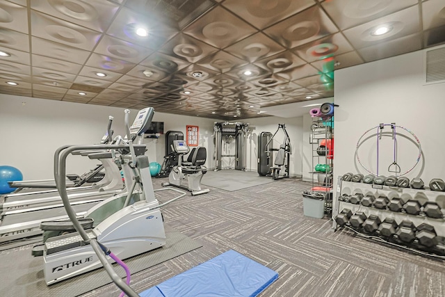 77 S Evergreen Ave Unit 1004, Arlington Heights, IL 60005 - workout area with carpet, recessed lighting, and a paneled ceiling