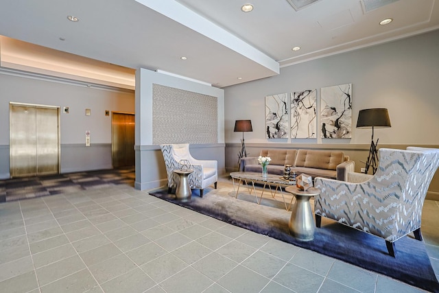 77 S Evergreen Ave Unit 1004, Arlington Heights, IL 60005 - building lobby featuring recessed lighting, crown molding, and a wainscoted wall