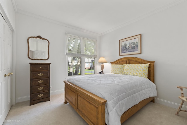 36225 N Goldspring Ct, Gurnee, IL 60031 - bedroom with crown molding, light colored carpet, baseboards, and a closet
