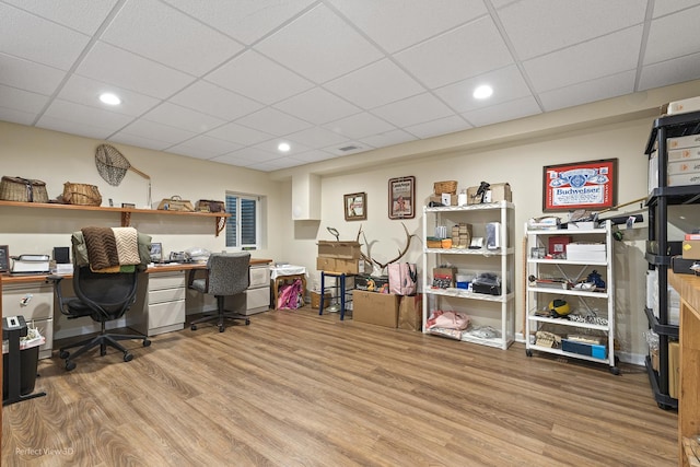 36225 N Goldspring Ct, Gurnee, IL 60031 - office area with wood finished floors, a paneled ceiling, recessed lighting, and built in desk