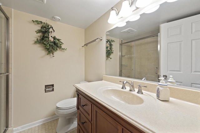 36225 N Goldspring Ct, Gurnee, IL 60031 - bathroom featuring a tile shower, toilet, vanity, tile patterned floors, and baseboards