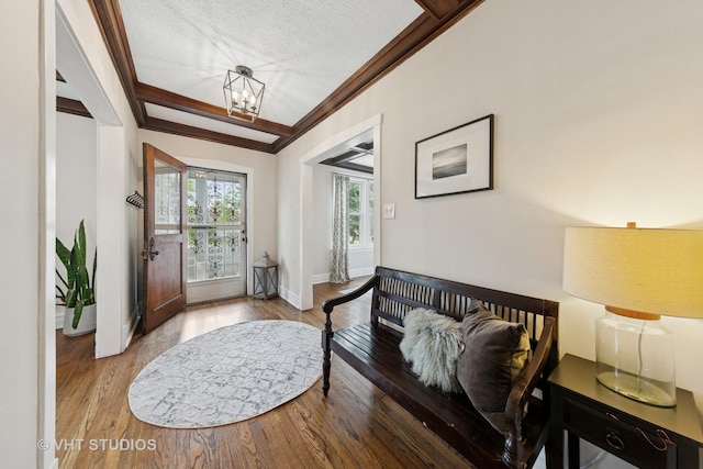 9606 S Vanderpoel Ave, Chicago, IL 60643 - foyer entrance with wood finished floors, a chandelier, a textured ceiling, baseboards, and ornamental molding
