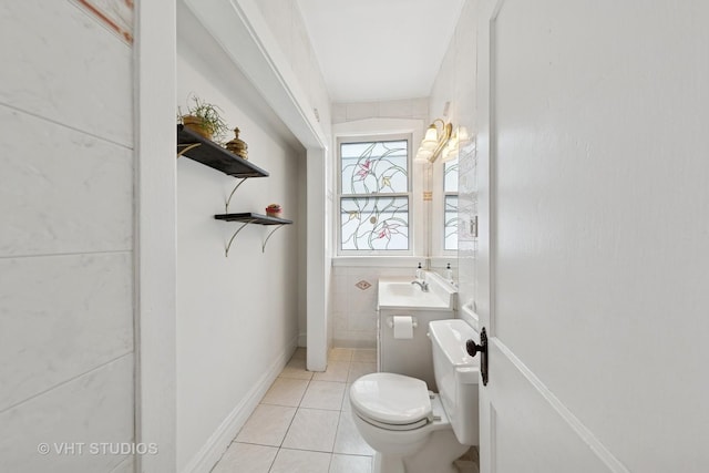 9606 S Vanderpoel Ave, Chicago, IL 60643 - half bathroom featuring tile patterned floors, toilet, vanity, and tile walls