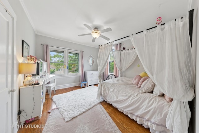 9606 S Vanderpoel Ave, Chicago, IL 60643 - bedroom with ornamental molding, wood finished floors, baseboards, and a ceiling fan
