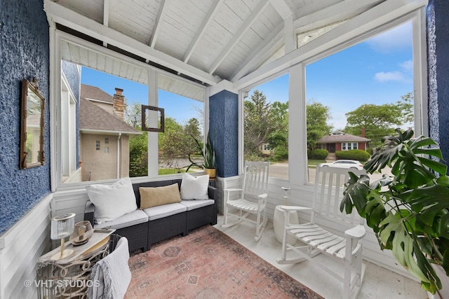 9606 S Vanderpoel Ave, Chicago, IL 60643 - sunroom with a wainscoted wall, an outdoor living space, wallpapered walls, and wooden ceiling