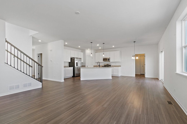 32013 Savannah Dr, Lakemoor, IL 60051 - unfurnished living room featuring visible vents, recessed lighting, and dark wood-style floors