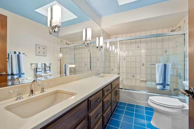 301 Hambletonian Dr, Oak Brook, IL 60523 - bathroom with tile patterned flooring, toilet, combined bath / shower with glass door, and double vanity