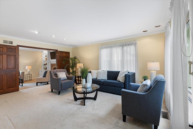 301 Hambletonian Dr, Oak Brook, IL 60523 - living room with light colored carpet, crown molding, and recessed lighting