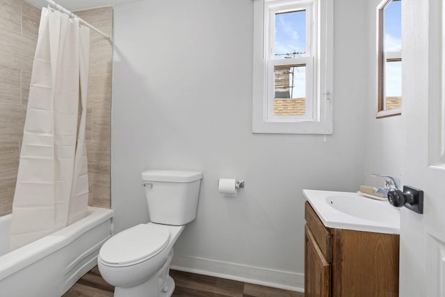 1319 Washington St, Chicago Heights, IL 60411 - full bathroom featuring shower / bath combo, vanity, toilet, baseboards, and wood finished floors