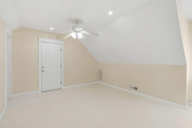 1319 Washington St, Chicago Heights, IL 60411 - bonus room with visible vents, a ceiling fan, baseboards, recessed lighting, and vaulted ceiling