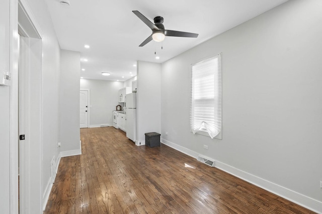 1319 Washington St, Chicago Heights, IL 60411 - interior space with a ceiling fan, visible vents, baseboards, dark wood-style floors, and recessed lighting