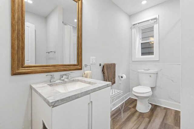 1319 Washington St, Chicago Heights, IL 60411 - full bath featuring vanity, toilet, baseboards, wood finished floors, and a shower with curtain