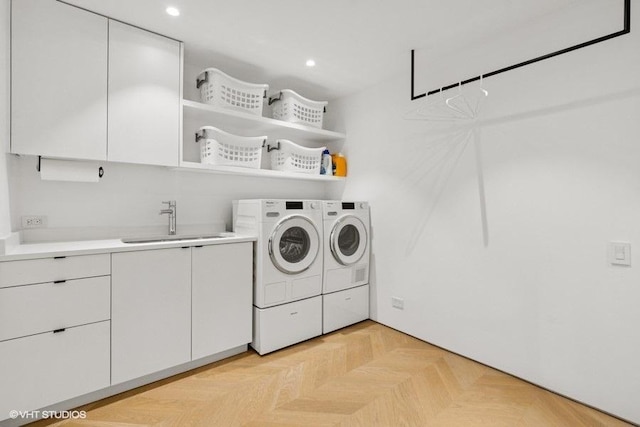 1917 S Calumet Ave, Chicago, IL 60616 - clothes washing area featuring washer and clothes dryer, cabinet space, and recessed lighting