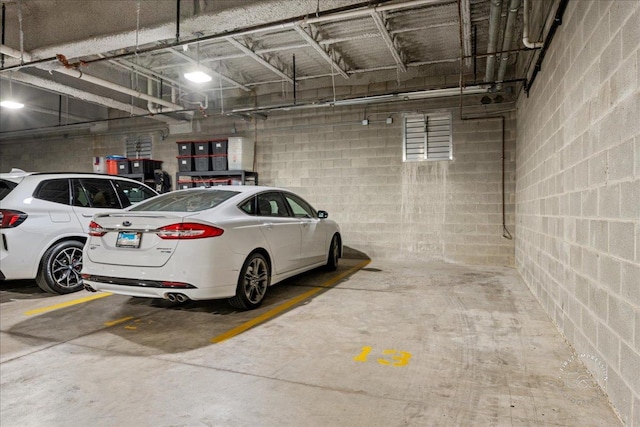 parking deck with concrete block wall