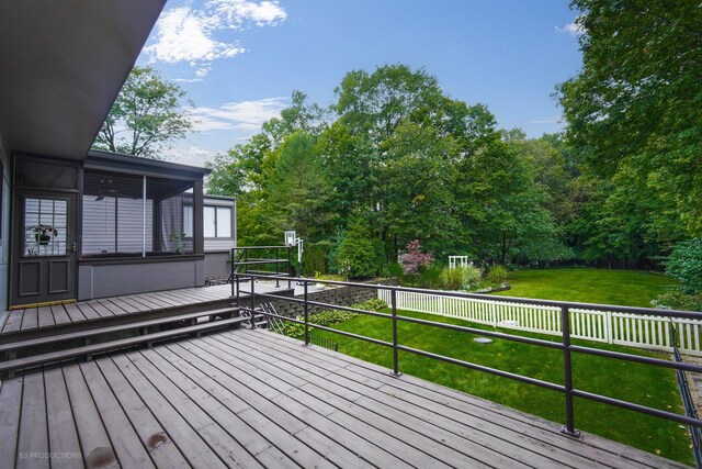 832 Ironwood Dr, Frankfort, IL 60423 - wooden deck with a lawn and view of wooded area