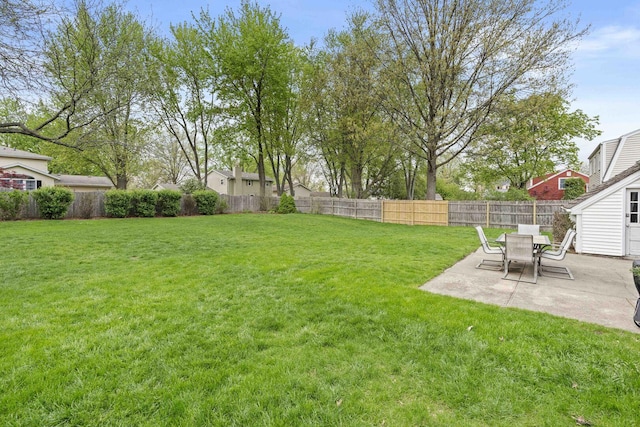 view of yard featuring a fenced backyard and a patio