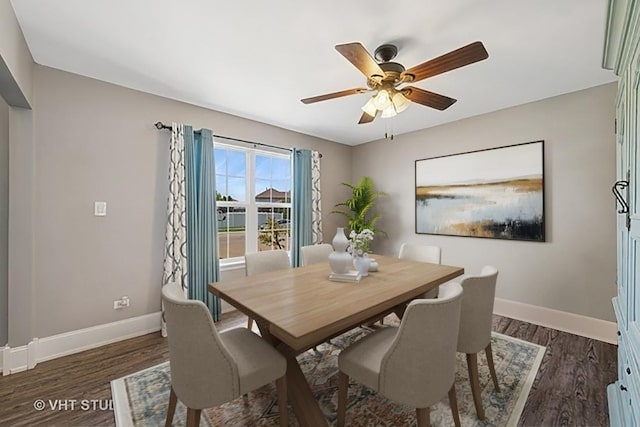 24515 Echo Ln, Manhattan, IL 60442 - dining area with dark wood-style flooring, baseboards, and a ceiling fan