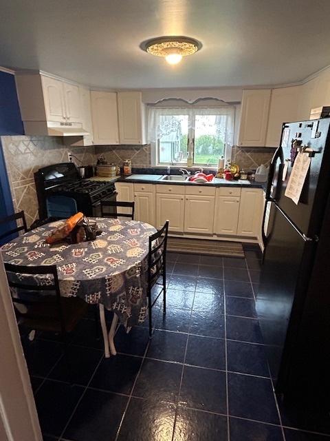 19364 US Highway 34, Princeton, IL 61356 - kitchen featuring black appliances, white cabinetry, and dark countertops