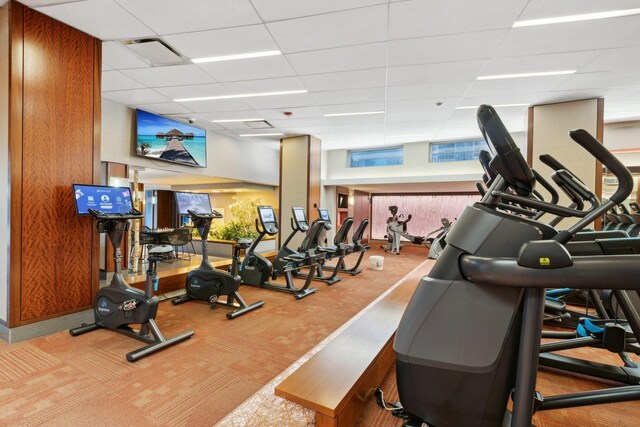 400 E Randolph St Unit 2424, Chicago, IL 60601 - exercise room with a paneled ceiling, carpet flooring, and visible vents