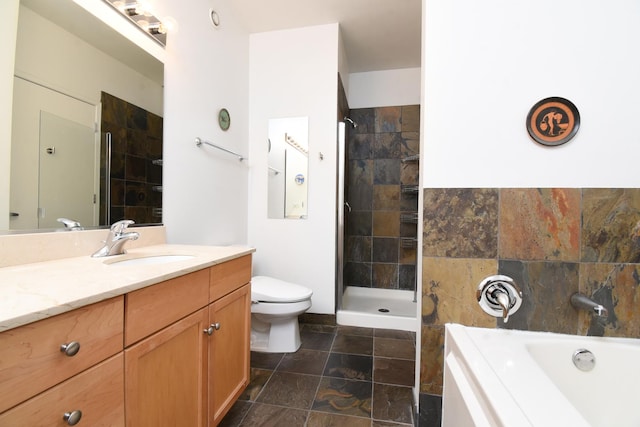 1101 S State St Unit 2100, Chicago, IL 60605 - full bathroom with vanity, stone finish floor, a tile shower, and toilet