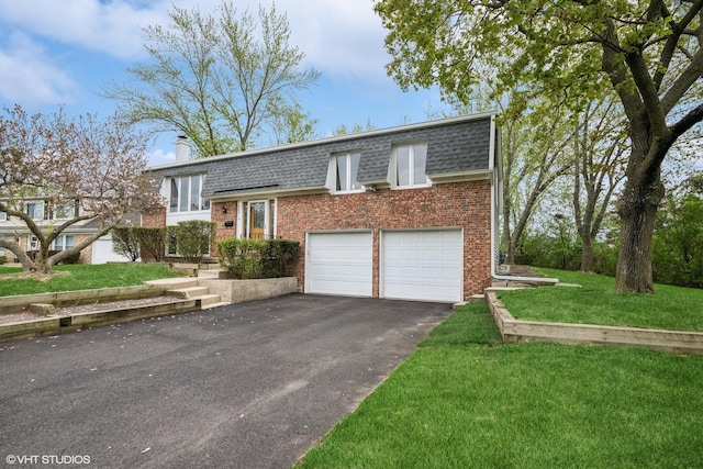 965 Sycamore Ct, Hoffman Estates, IL 60192 - view of front of home featuring asphalt driveway, brick siding, roof with shingles, mansard roof, and a front yard