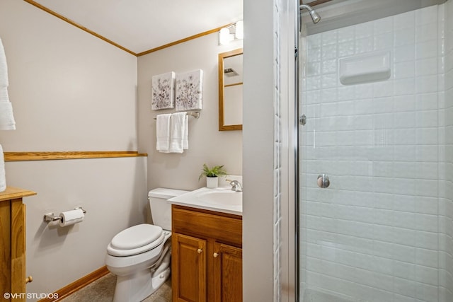 965 Sycamore Ct, Hoffman Estates, IL 60192 - bathroom with vanity, a shower stall, toilet, and crown molding