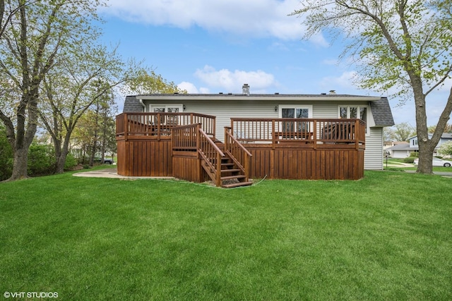 965 Sycamore Ct, Hoffman Estates, IL 60192 - rear view of property with a deck, a yard, stairs, and a shingled roof