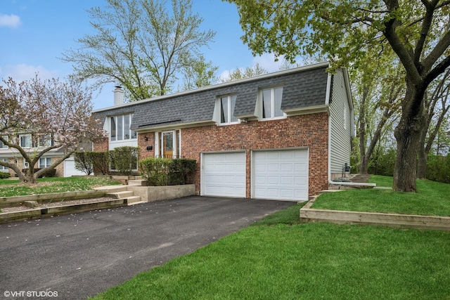 965 Sycamore Ct, Hoffman Estates, IL 60192 - view of front of home featuring asphalt driveway, brick siding, an attached garage, a front lawn, and a shingled roof