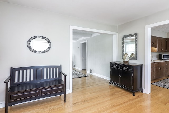 845 Smith St, Glen Ellyn, IL 60137 - hallway with light wood-style flooring, baseboards, and a sink