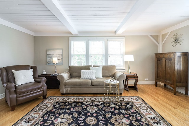 845 Smith St, Glen Ellyn, IL 60137 - living area featuring beam ceiling, light wood-style flooring, and baseboards
