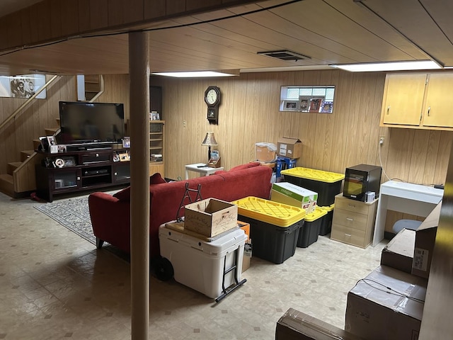 1828 N 21st Ave, Melrose Park, IL 60160 - interior space featuring visible vents, wood walls, light floors, and stairway