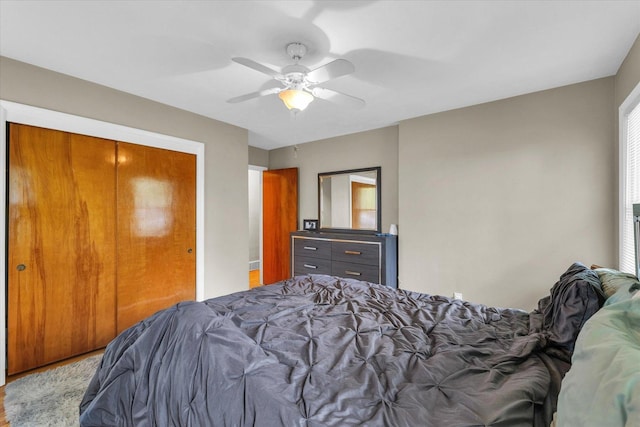 307 Dodson Dr W, Urbana, IL 61802 - bedroom featuring a closet, a ceiling fan, and wood finished floors