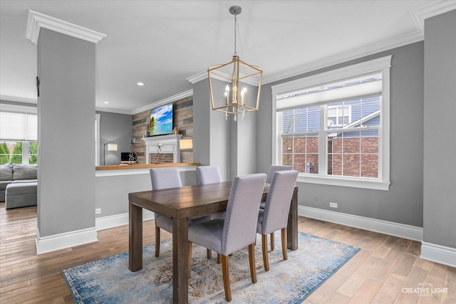 dining area featuring crown molding, baseboards, and wood finished floors