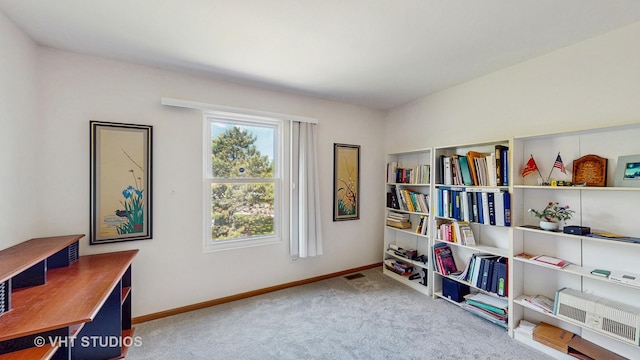 living area featuring carpet floors and baseboards
