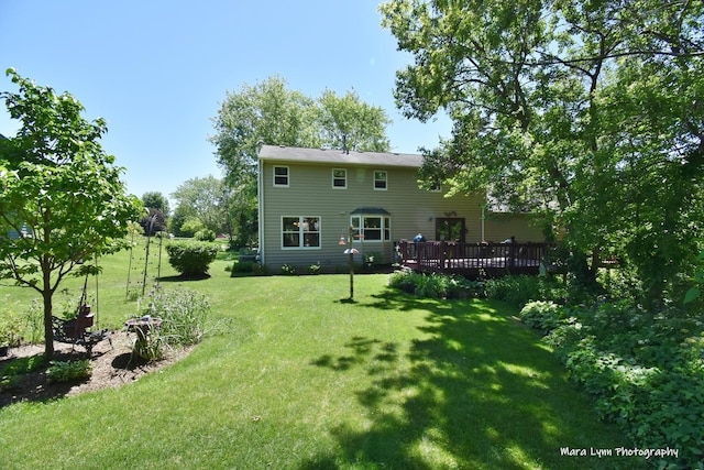5N850 Ravine Dr, Saint Charles, IL 60175 - rear view of property with a wooden deck and a lawn