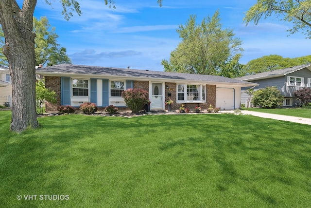 1008 W Weathersfield Way, Schaumburg, IL 60193 - ranch-style house featuring brick siding, a garage, concrete driveway, and a front yard
