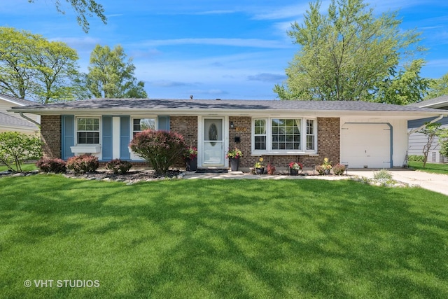 1008 W Weathersfield Way, Schaumburg, IL 60193 - ranch-style house with brick siding, driveway, an attached garage, and a front lawn