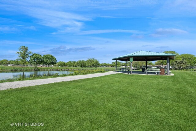 1008 W Weathersfield Way, Schaumburg, IL 60193 - view of home's community with a gazebo, a yard, a water view, driveway, and a carport