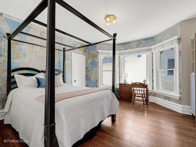 213 S Ashland Ave, La Grange, IL 60525 - bedroom featuring baseboards, wood finished floors, and wallpapered walls