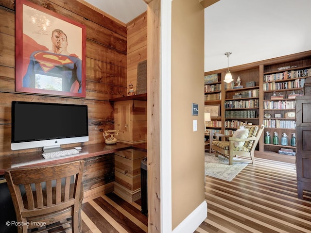 213 S Ashland Ave, La Grange, IL 60525 - office area with wooden walls, wood finished floors, and built in features