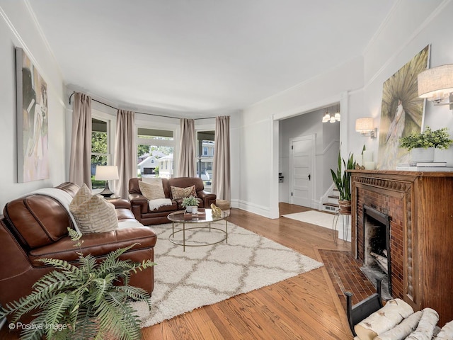 213 S Ashland Ave, La Grange, IL 60525 - living room featuring wood finished floors, a fireplace, and baseboards