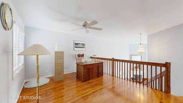 23118 Lacroix Ln, Plainfield, IL 60544 - hallway with healthy amount of natural light, light wood finished floors, an upstairs landing, and a chandelier