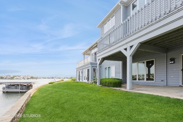 23118 Lacroix Ln, Plainfield, IL 60544 - view of green lawn featuring a balcony, a water view, and a patio area