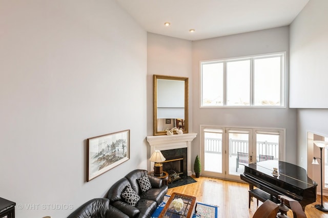 23118 Lacroix Ln, Plainfield, IL 60544 - living room with plenty of natural light, wood finished floors, french doors, and a high end fireplace
