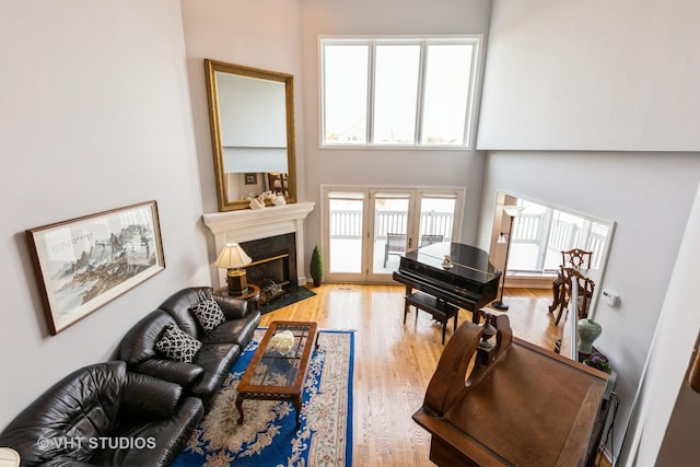23118 Lacroix Ln, Plainfield, IL 60544 - living area featuring wood finished floors, a high end fireplace, and french doors