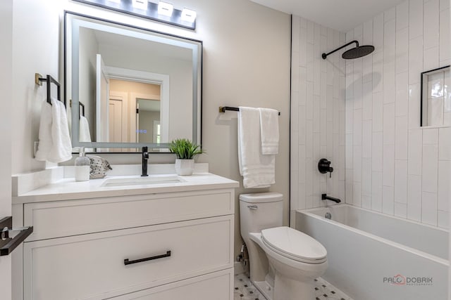 bathroom with vanity,  shower combination, and toilet