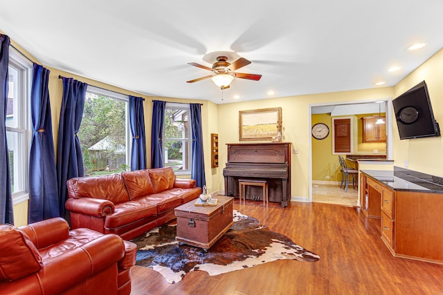 1208 Main St, Crete, IL 60417 - living room featuring baseboards, ceiling fan, recessed lighting, and wood finished floors