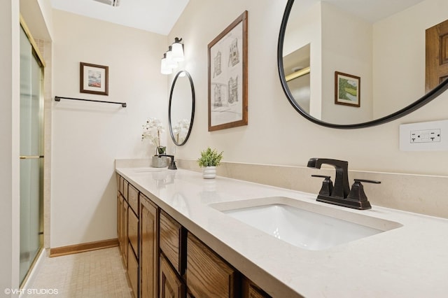 948 Weatherbee Pl, Downers Grove, IL 60516 - full bath with double vanity, an enclosed shower, and baseboards