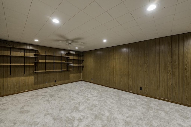 4140 Brentwood Ln, Waukegan, IL 60087 - finished below grade area featuring ceiling fan, carpet, wood walls, recessed lighting, and baseboards